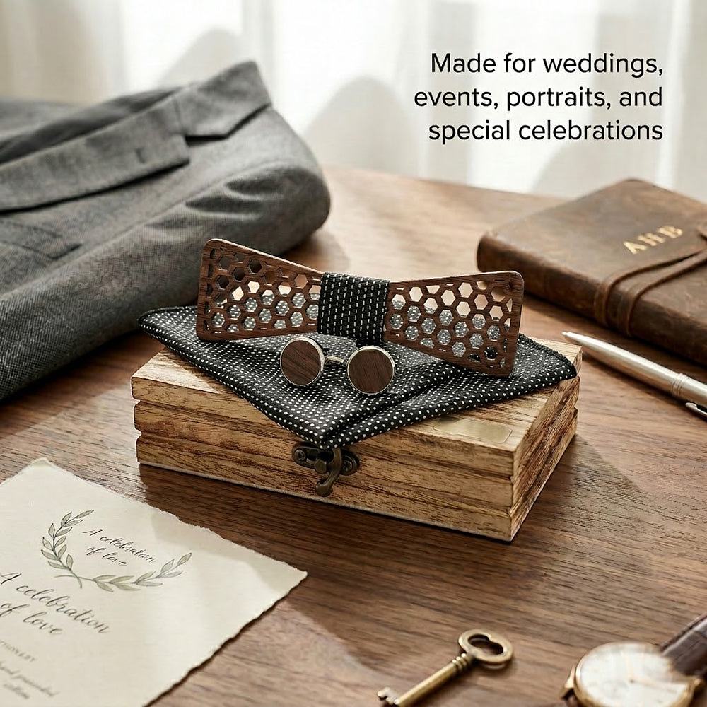 M429 M429  Honeycomb Hexagon Cutout Bow Tie Set, Walnut — view 3