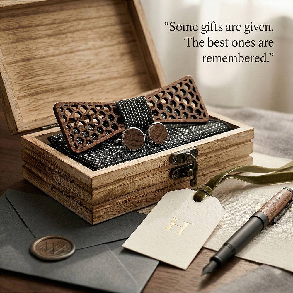 M429 M429  Honeycomb Hexagon Cutout Bow Tie Set, Walnut — view 5