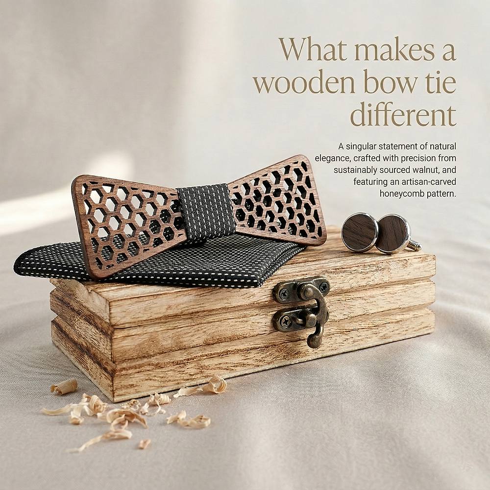 M429 M429  Honeycomb Hexagon Cutout Bow Tie Set, Walnut — view 6