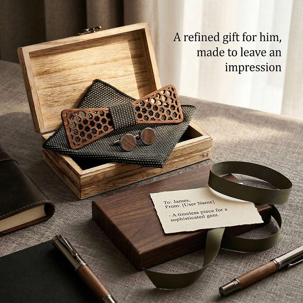 M429 M429  Honeycomb Hexagon Cutout Bow Tie Set, Walnut — view 7