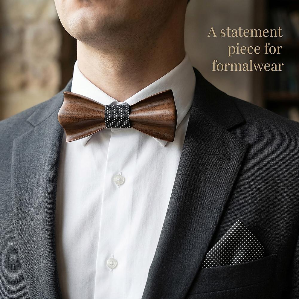 M431  Sculpted Solid Bow Tie Set, Walnut