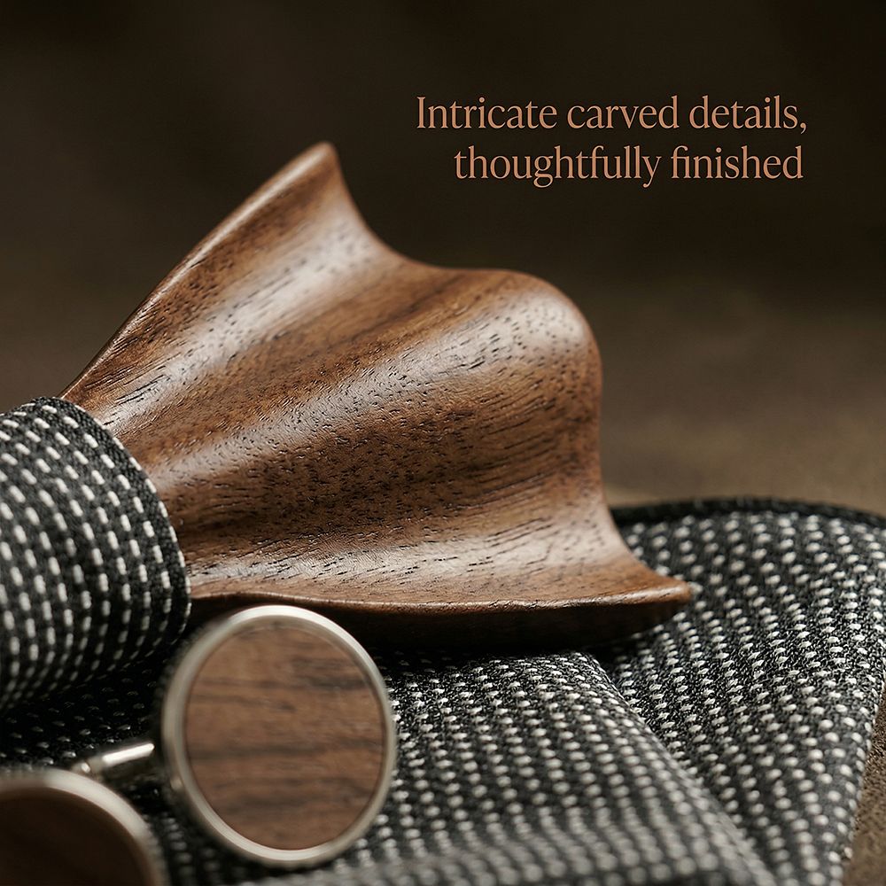M431 M431  Sculpted Solid Bow Tie Set, Walnut — view 2