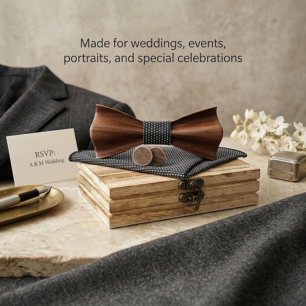 M431 M431  Sculpted Solid Bow Tie Set, Walnut — view 3