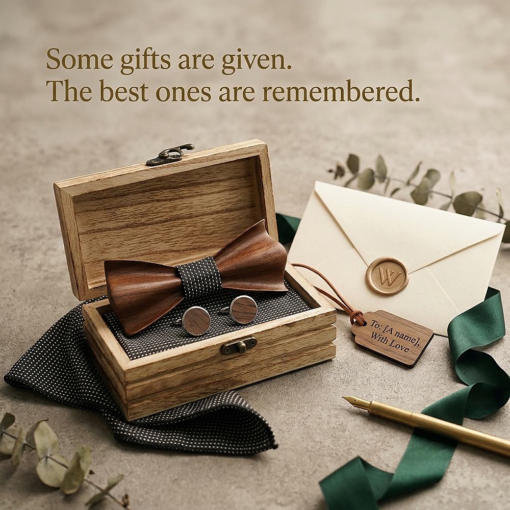 M431 M431  Sculpted Solid Bow Tie Set, Walnut — view 5