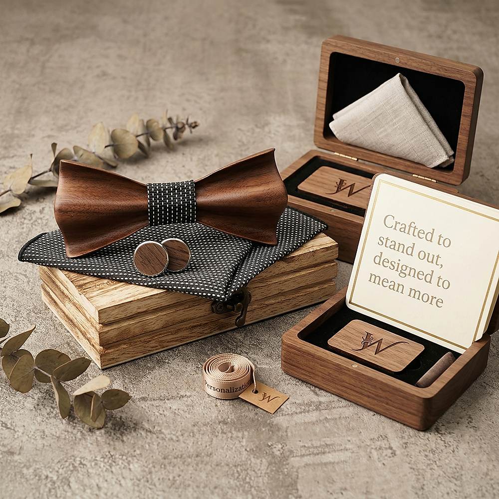 M431 M431  Sculpted Solid Bow Tie Set, Walnut — view 6