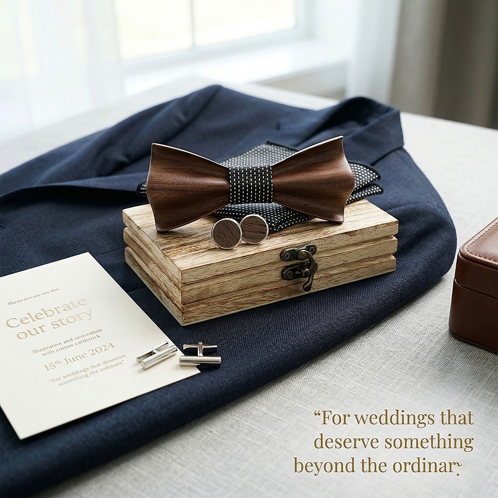 M431 M431  Sculpted Solid Bow Tie Set, Walnut — view 8