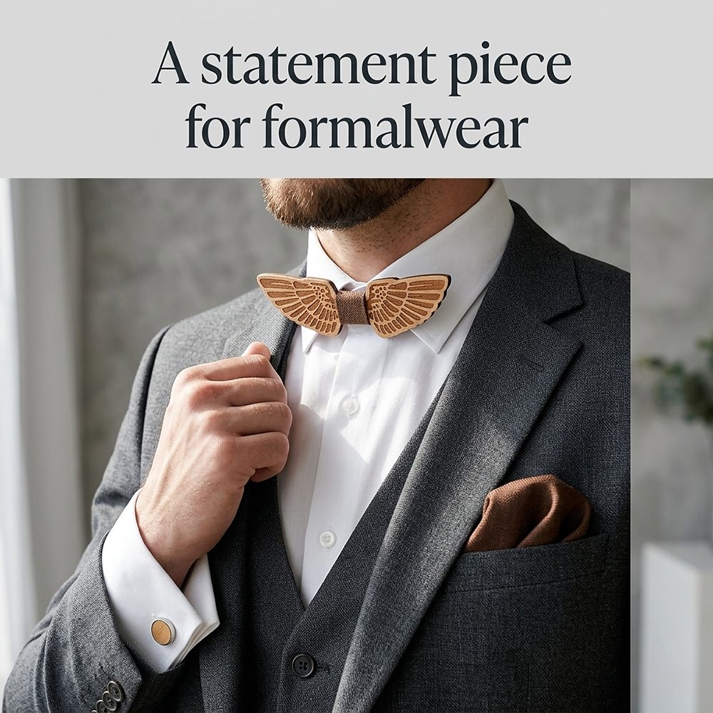 M432  Eagle Wing Design Bow Tie Set, Walnut