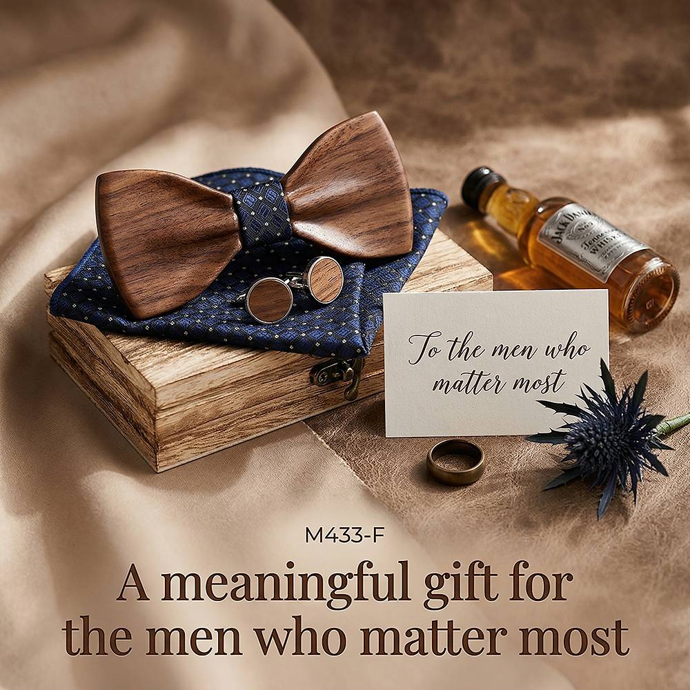 M433 M433  Classic Solid Bow Tie Set, Walnut — view 10