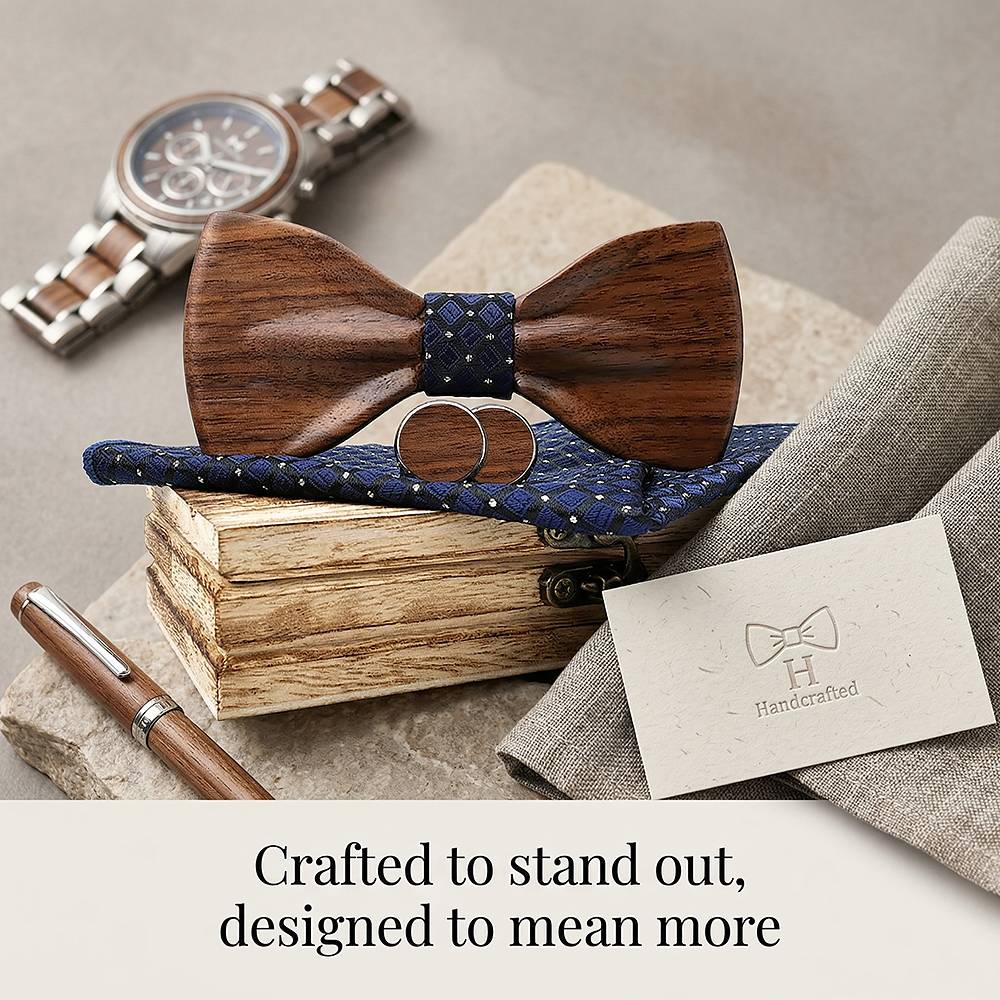 M433 M433  Classic Solid Bow Tie Set, Walnut — view 5