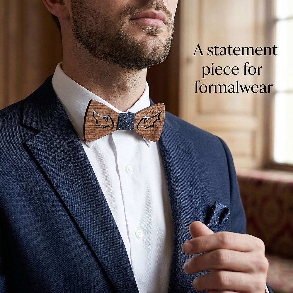 M435  Bat Wing Cutout Bow Tie Set, Walnut
