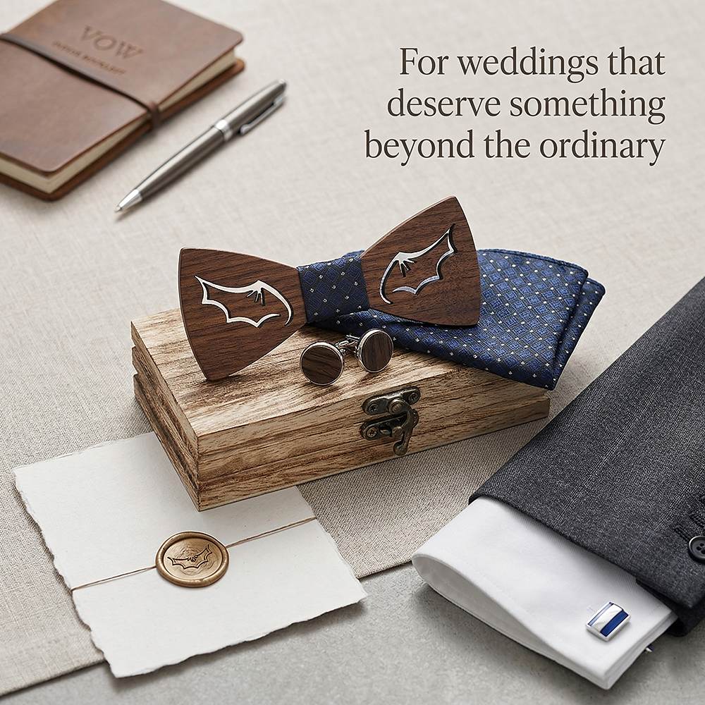 M435 M435  Bat Wing Cutout Bow Tie Set, Walnut — view 10