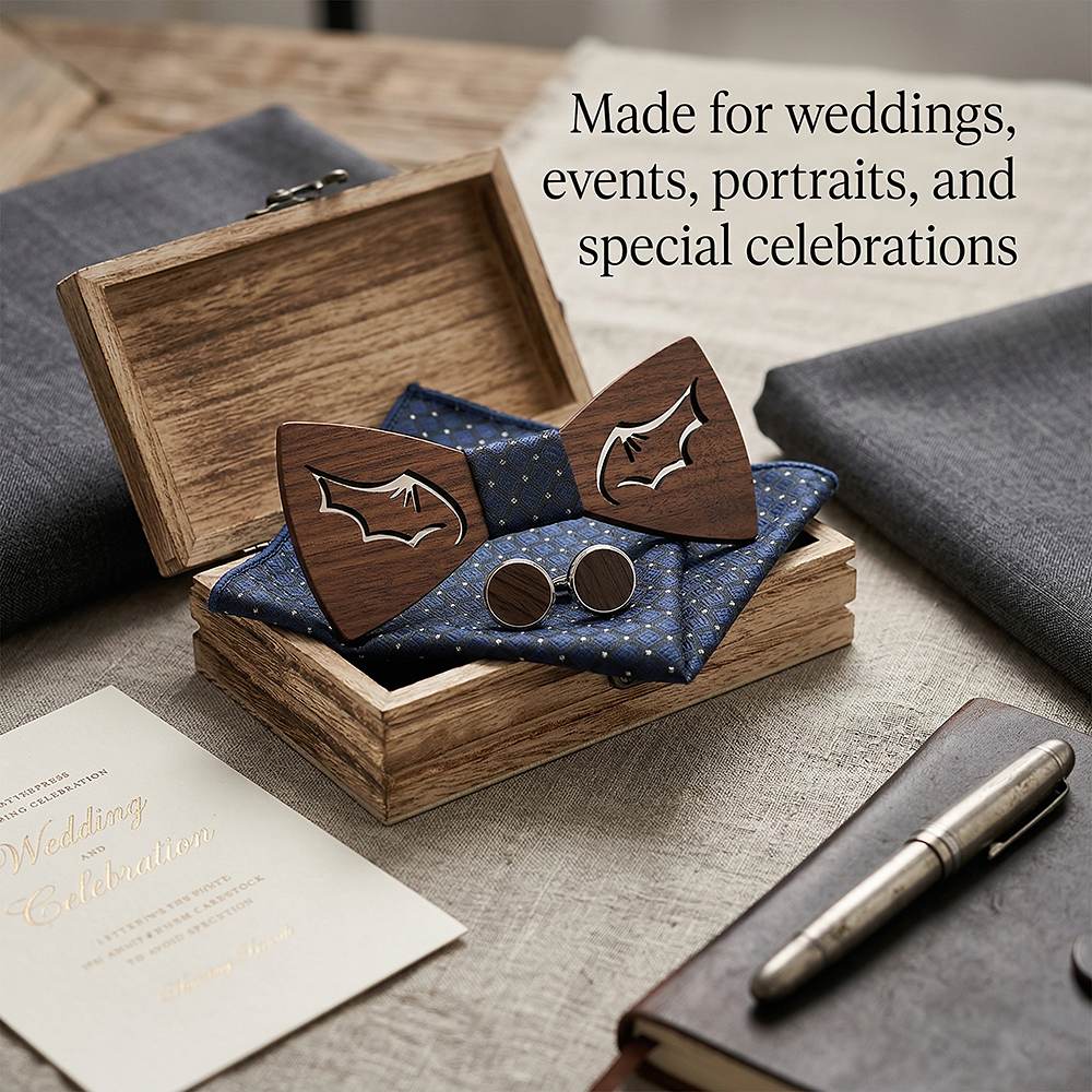 M435 M435  Bat Wing Cutout Bow Tie Set, Walnut — view 3