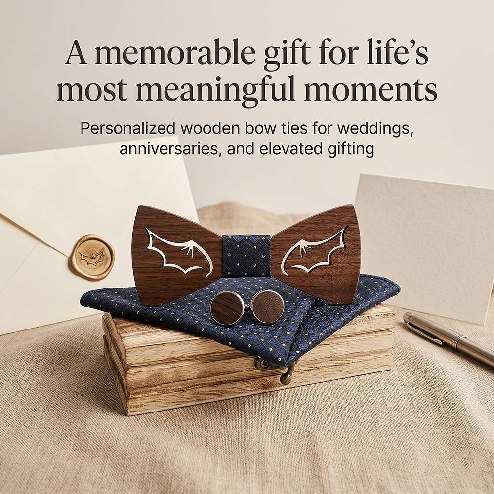 M435 M435  Bat Wing Cutout Bow Tie Set, Walnut — view 5