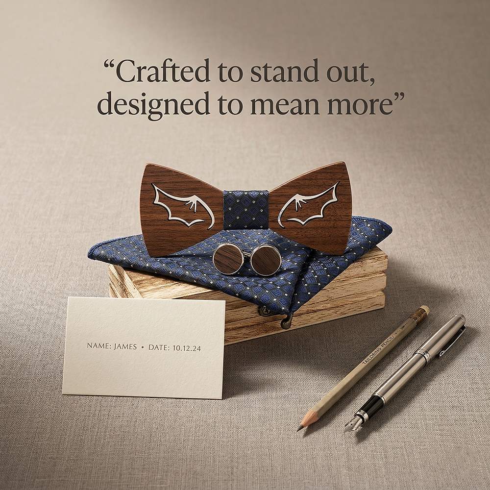 M435 M435  Bat Wing Cutout Bow Tie Set, Walnut — view 6