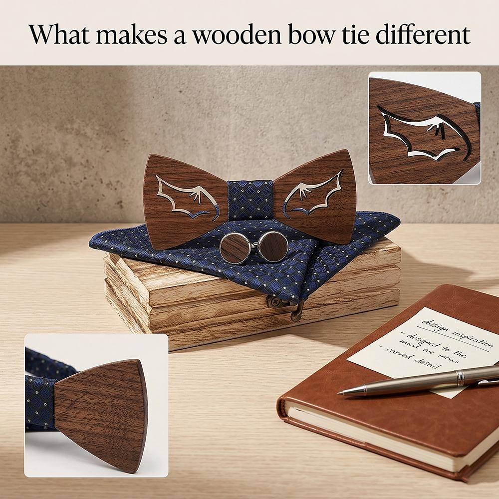 M435 M435  Bat Wing Cutout Bow Tie Set, Walnut — view 7