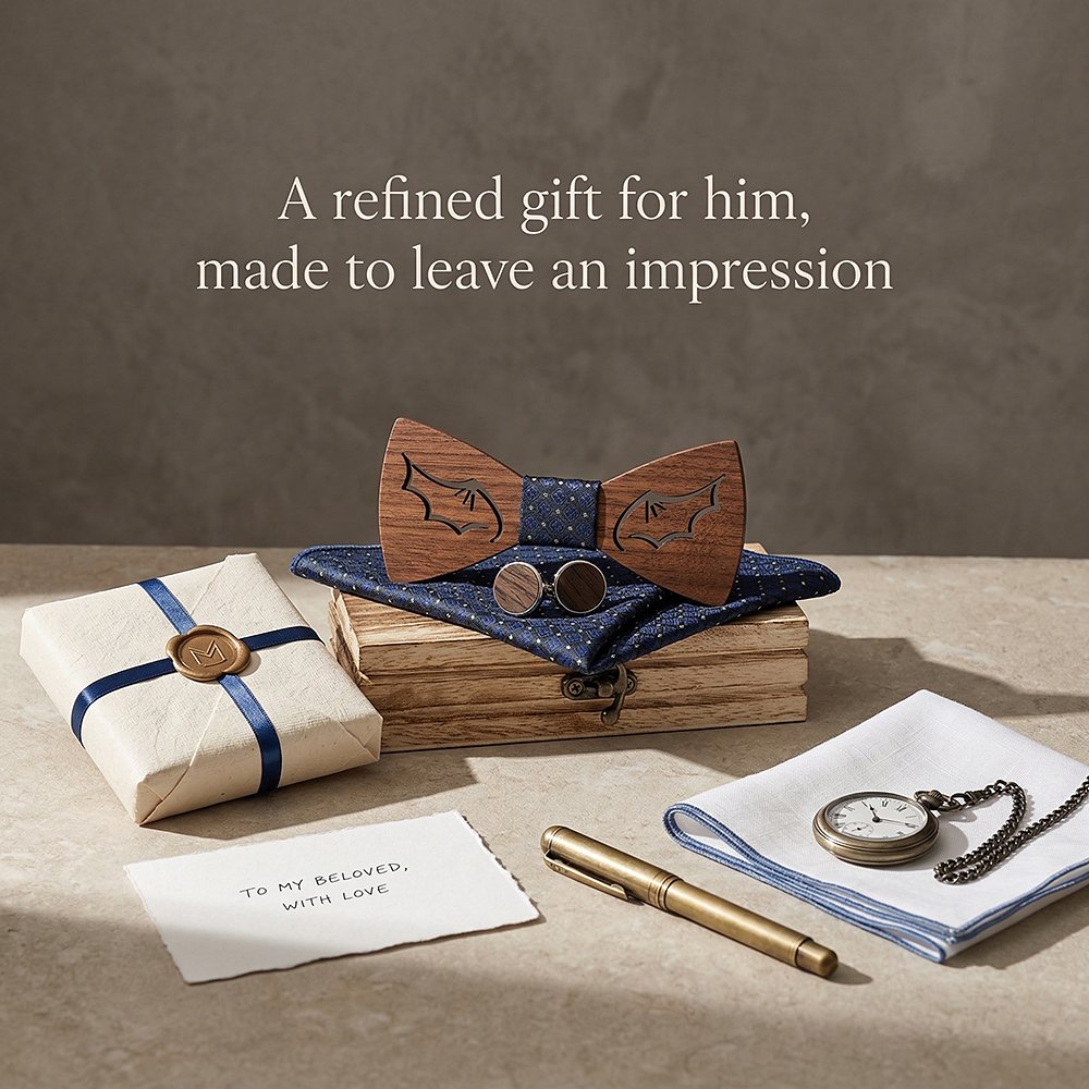 M435 M435  Bat Wing Cutout Bow Tie Set, Walnut — view 8
