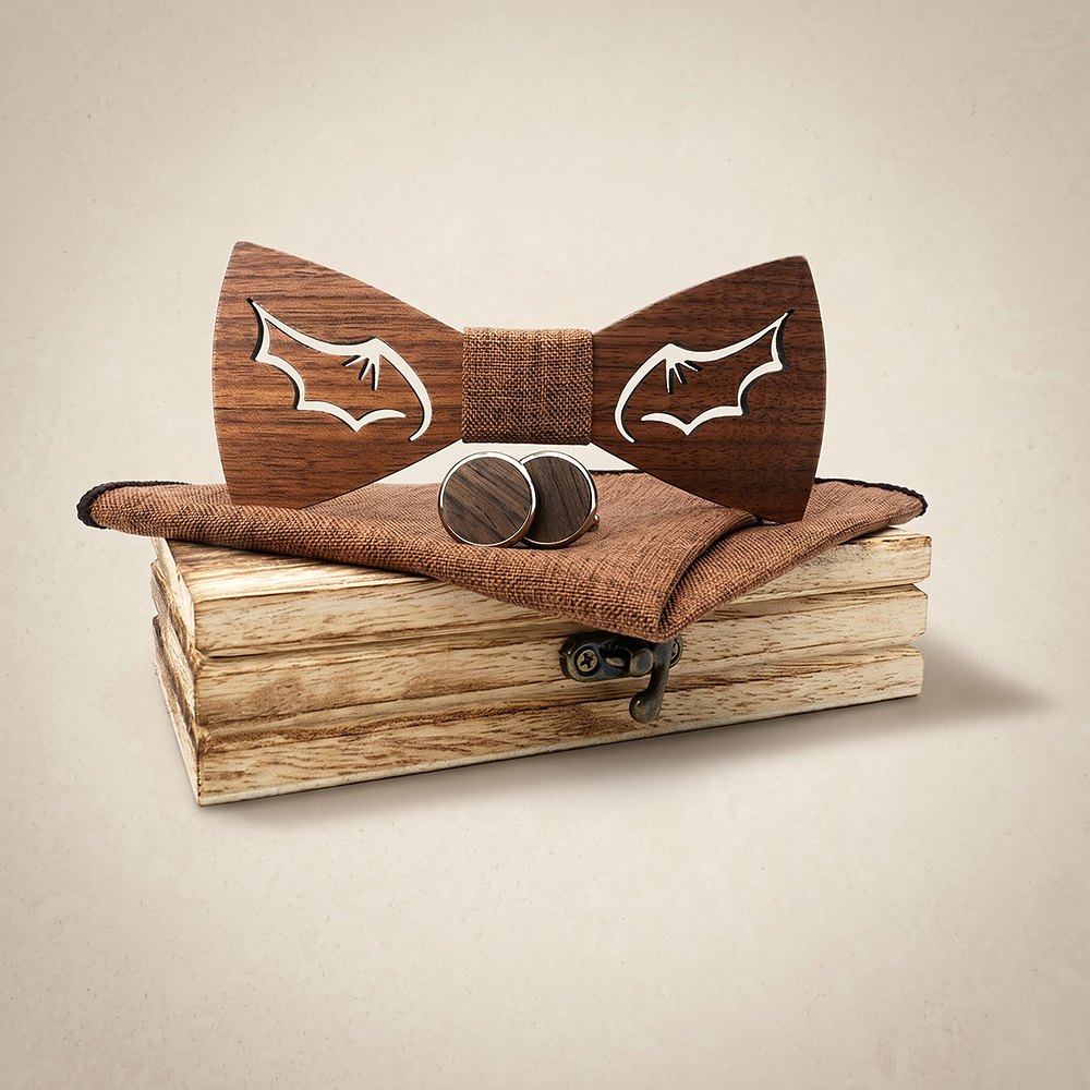 M435 M435  Bat Wing Cutout Bow Tie Set, Walnut — colour C3