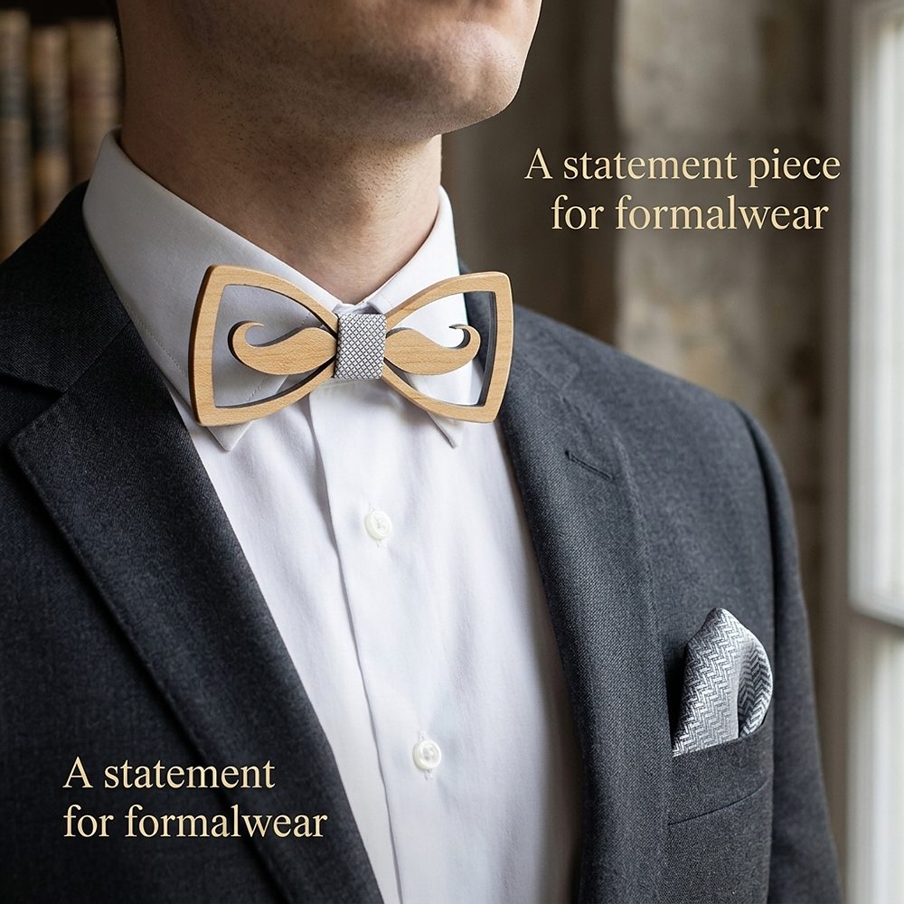 M436  Mustache Cutout Bow Tie Set, Maple