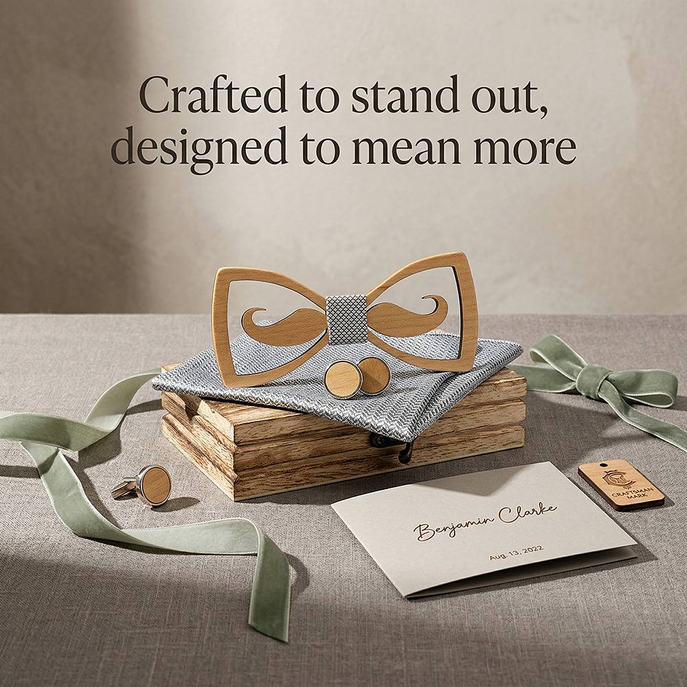 M436 M436  Mustache Cutout Bow Tie Set, Maple — view 7