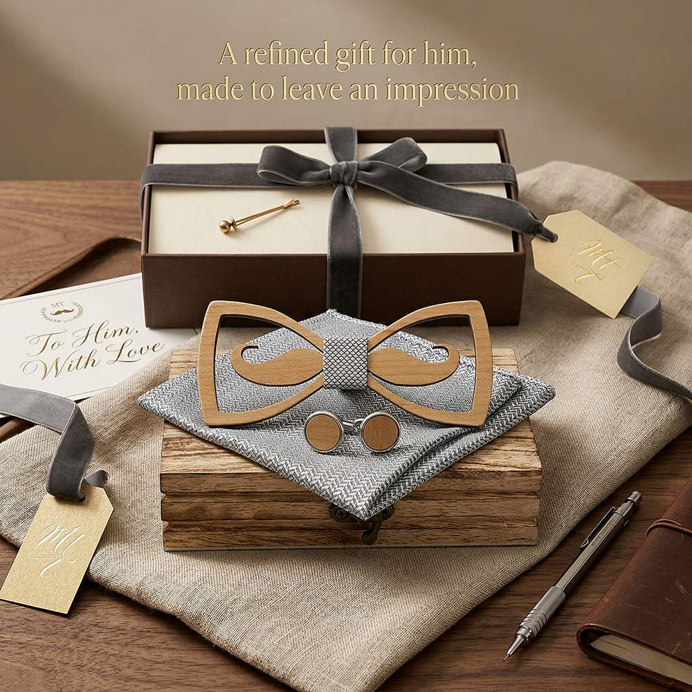 M436 M436  Mustache Cutout Bow Tie Set, Maple — view 9