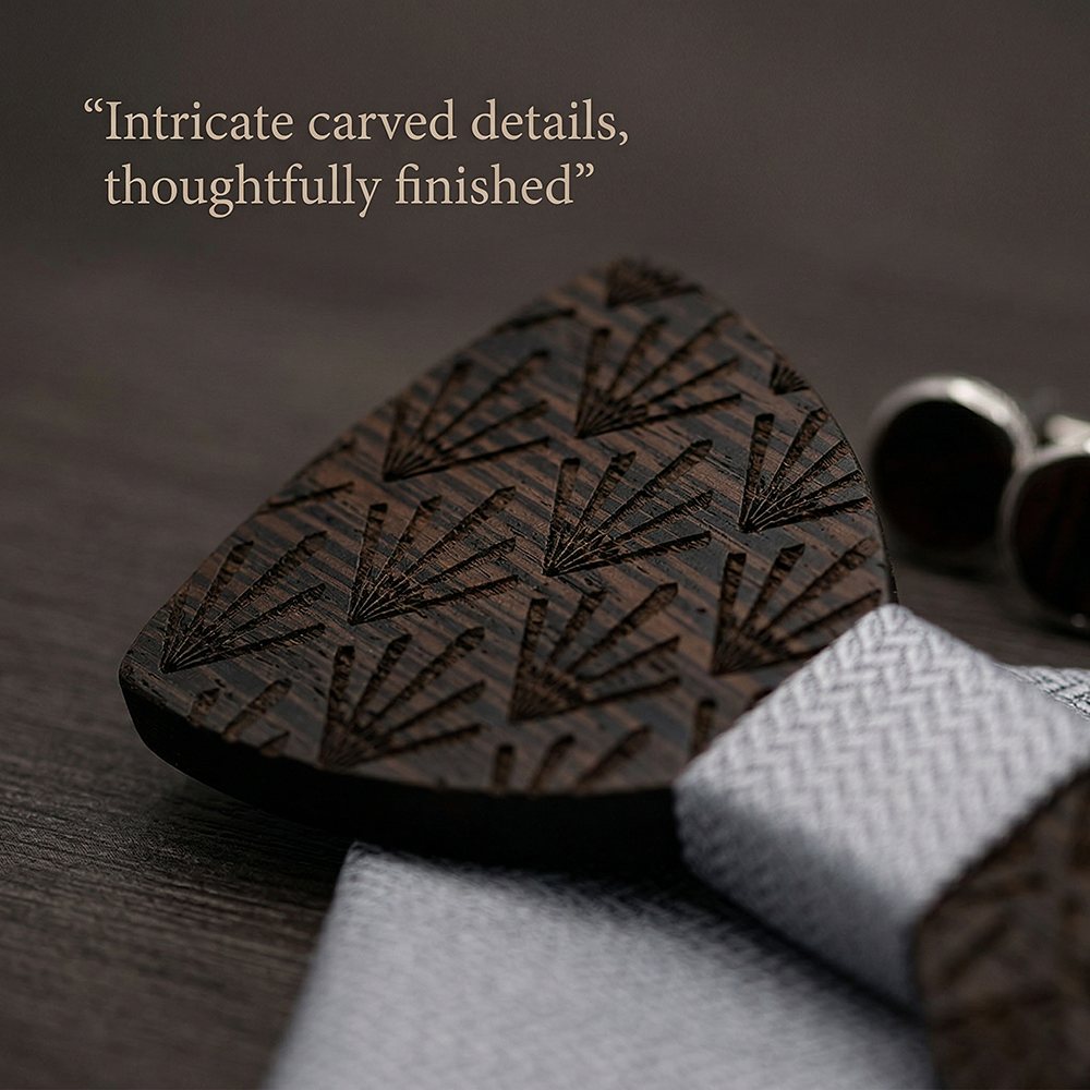 M437 M437  Art Deco Fan Cutout Bow Tie Set, Walnut — view 2
