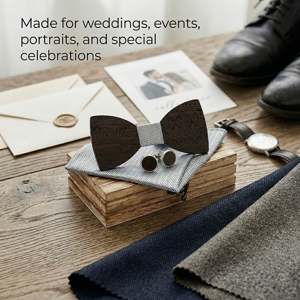 M437 M437  Art Deco Fan Cutout Bow Tie Set, Walnut — view 3