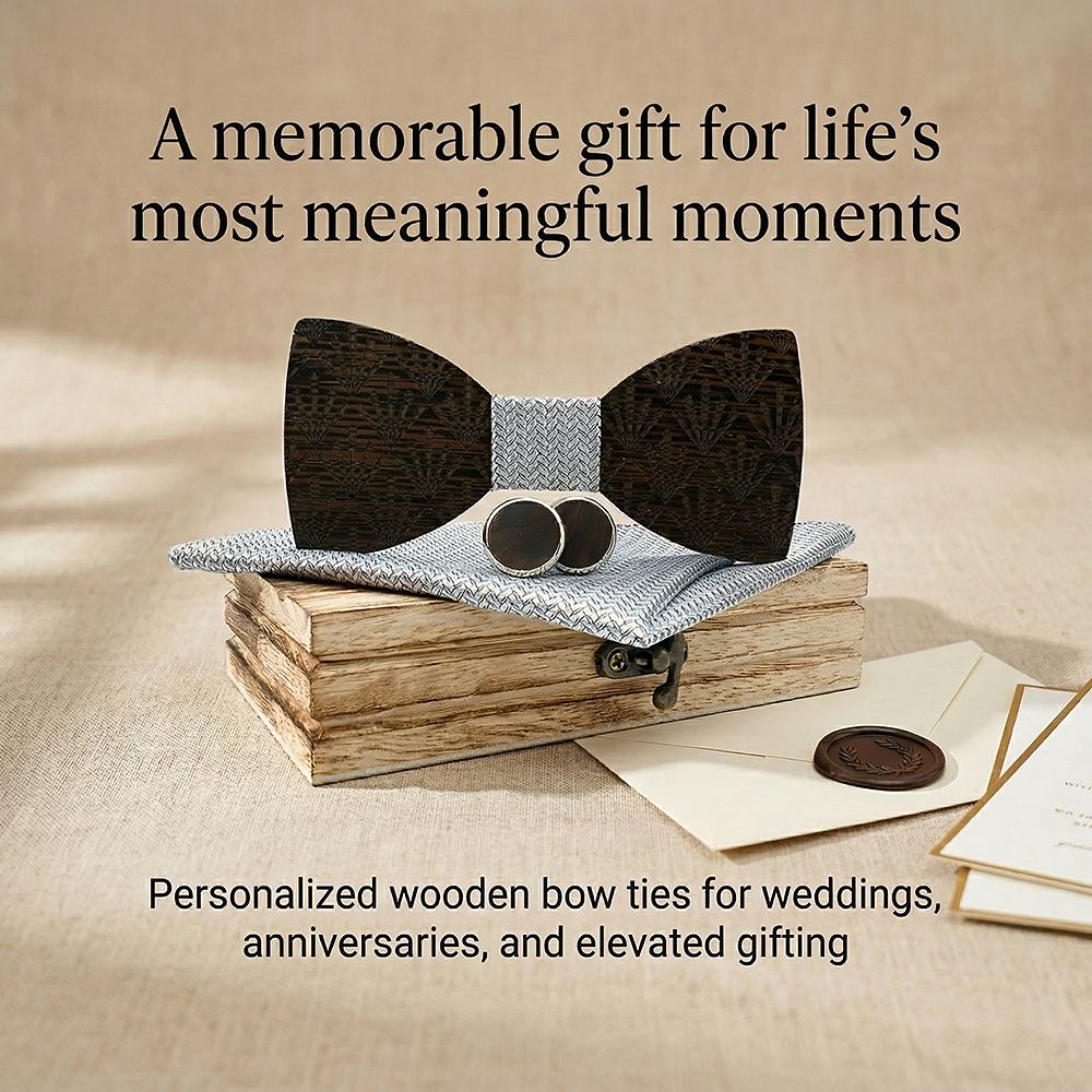 M437 M437  Art Deco Fan Cutout Bow Tie Set, Walnut — view 5
