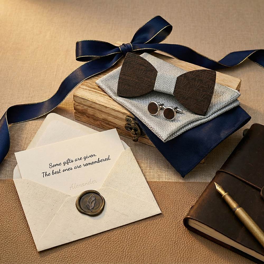 M437 M437  Art Deco Fan Cutout Bow Tie Set, Walnut — view 6