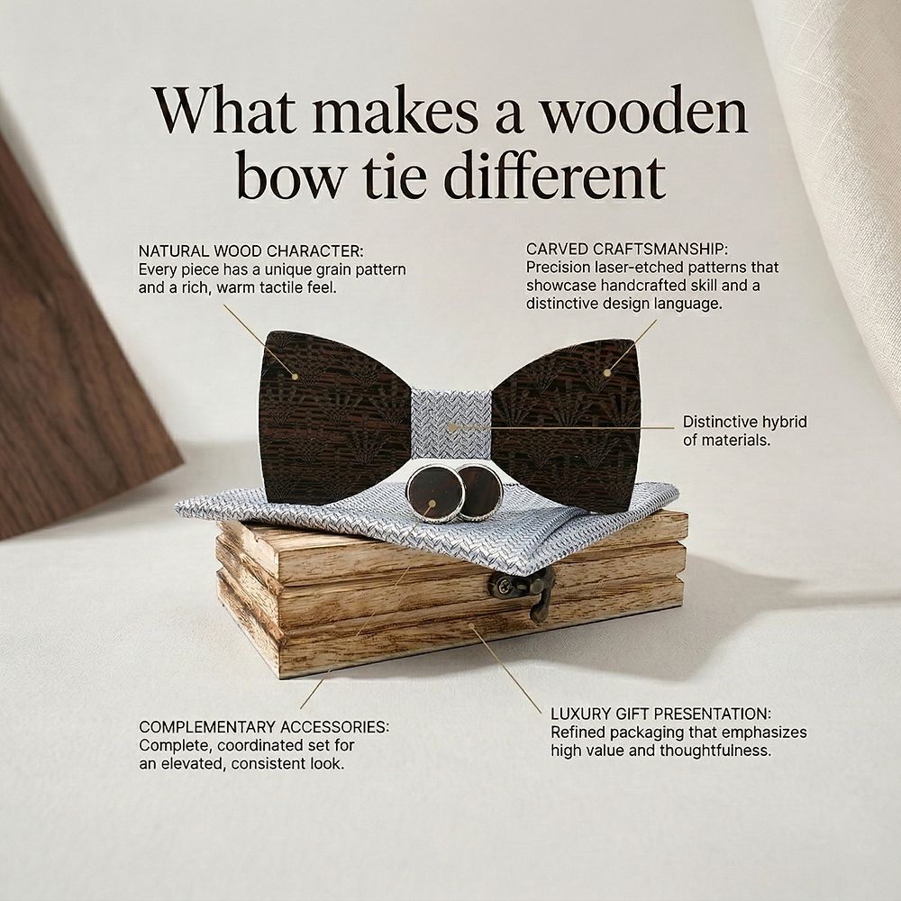M437 M437  Art Deco Fan Cutout Bow Tie Set, Walnut — view 7
