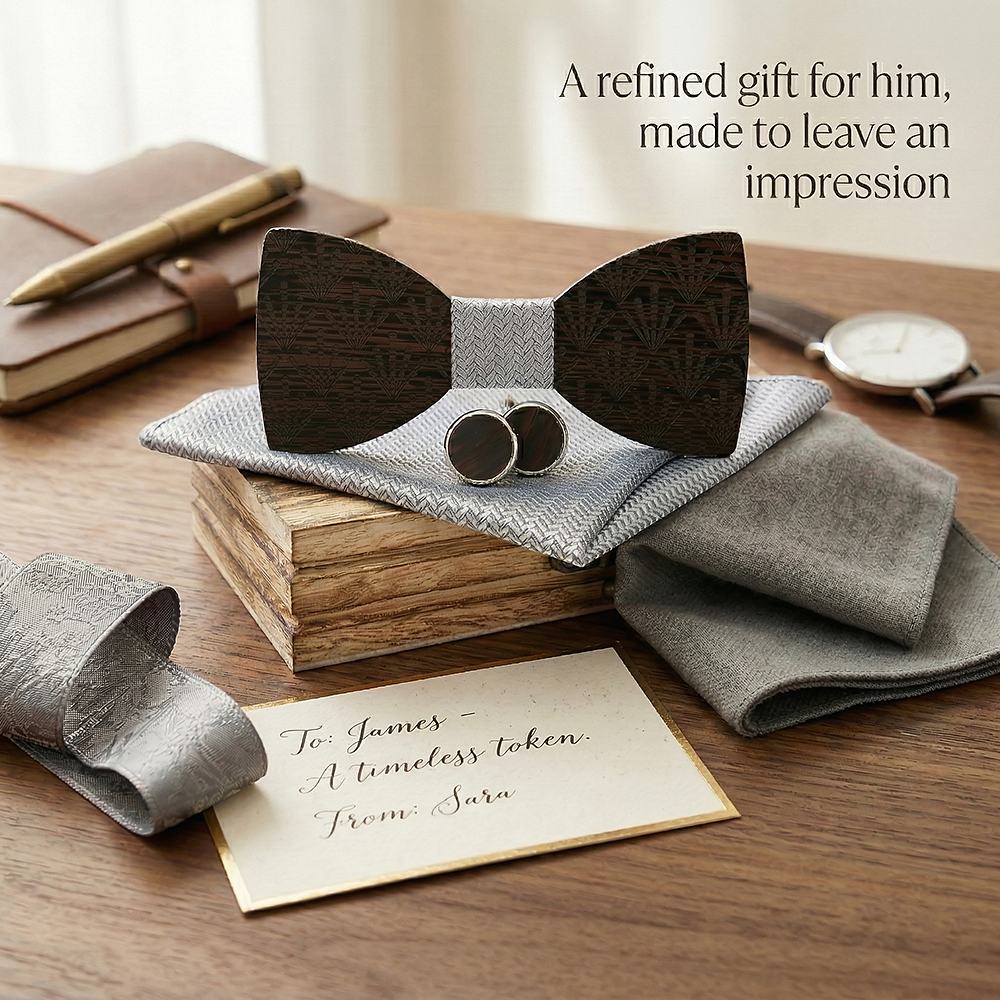 M437 M437  Art Deco Fan Cutout Bow Tie Set, Walnut — view 8
