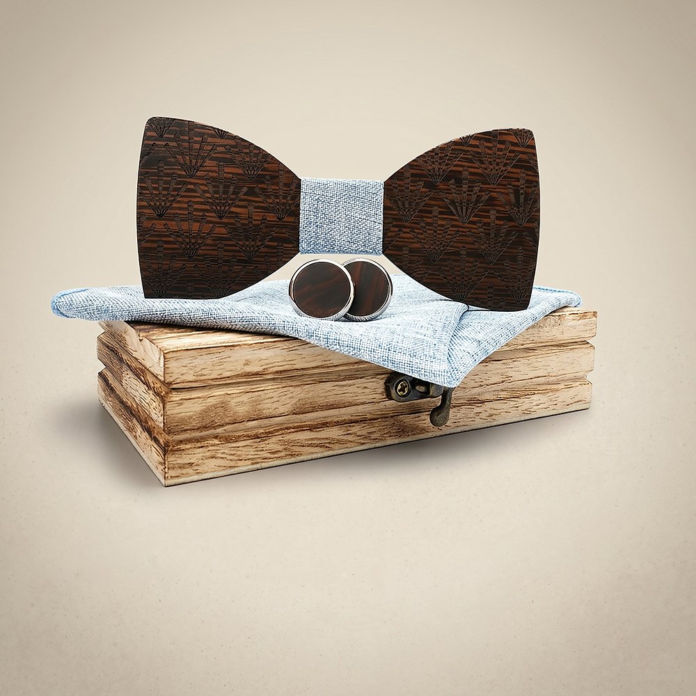 M437 M437  Art Deco Fan Cutout Bow Tie Set, Walnut — colour C4