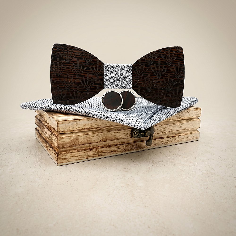 M437 M437  Art Deco Fan Cutout Bow Tie Set, Walnut — colour C6