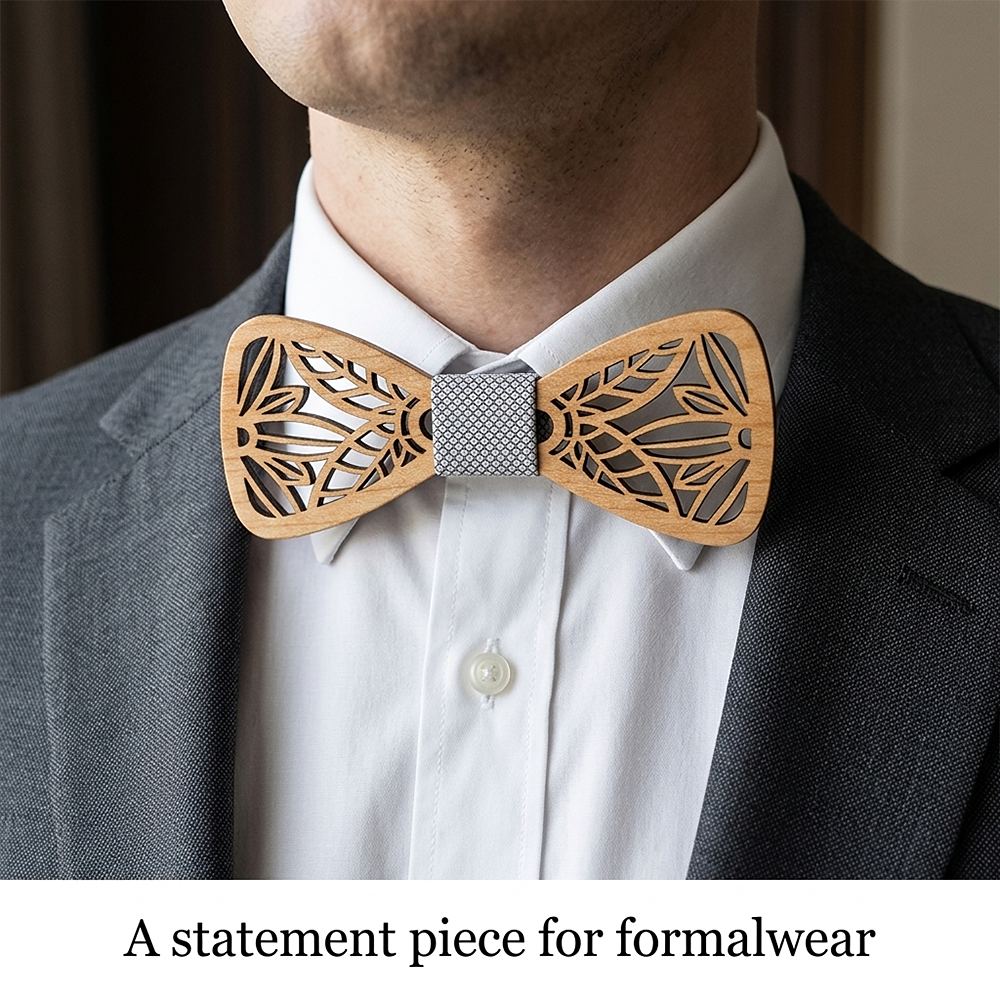 M440  Botanical Leaf Cutout Bow Tie Set, Maple