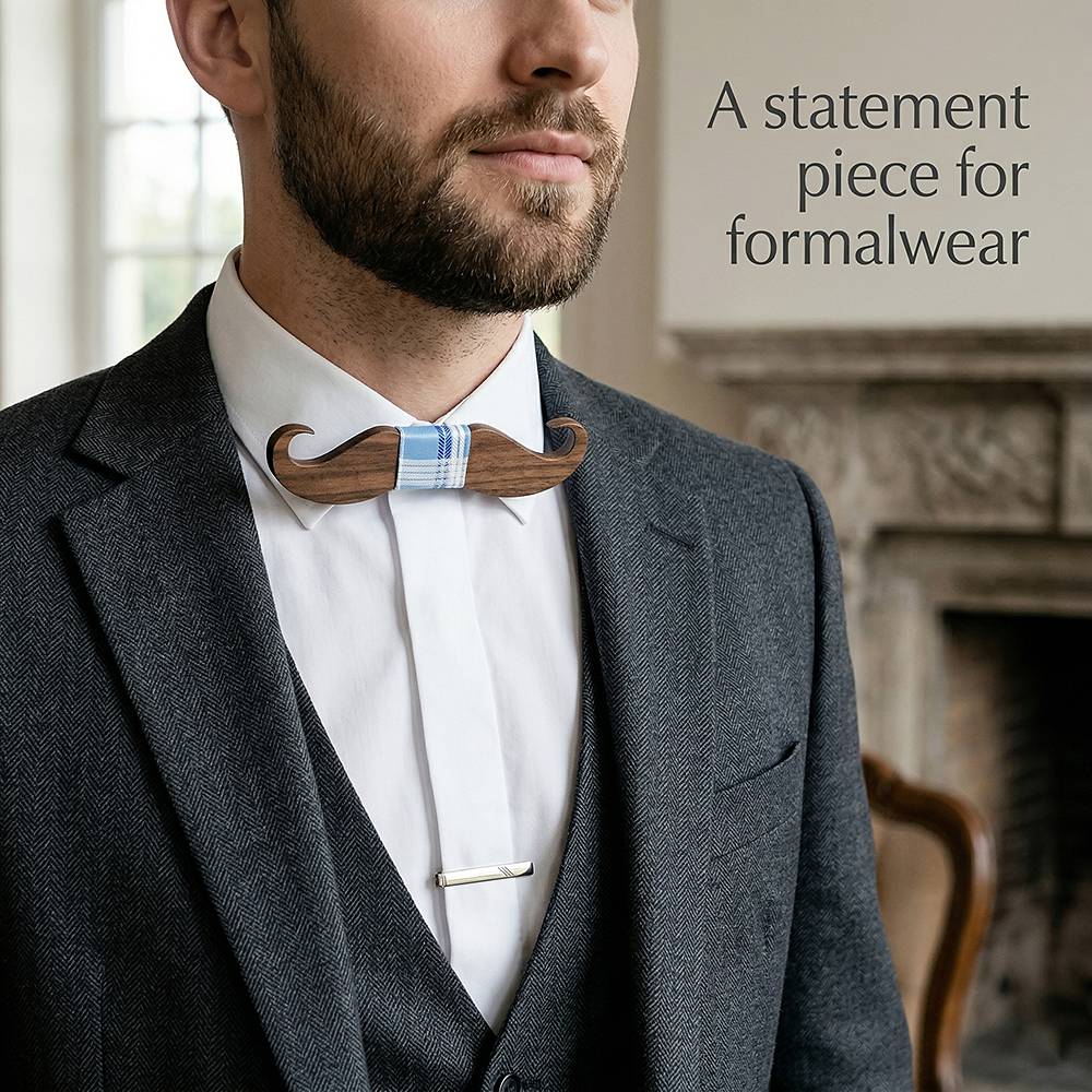 M447  Mustache Shape Bow Tie Set, Walnut