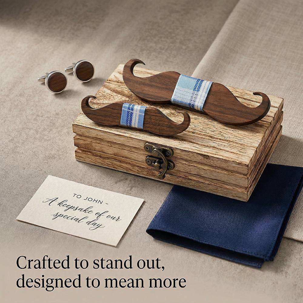 M447 M447  Mustache Shape Bow Tie Set, Walnut — view 6