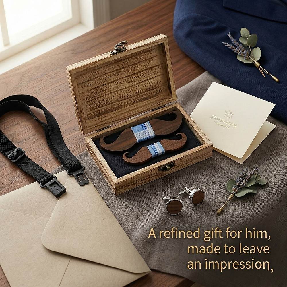 M447 M447  Mustache Shape Bow Tie Set, Walnut — view 8