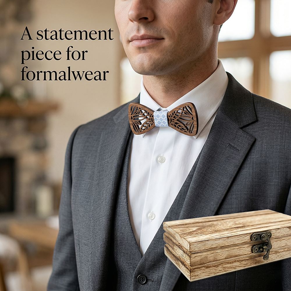 M448  Leaf Cutout Bow Tie Set, Walnut