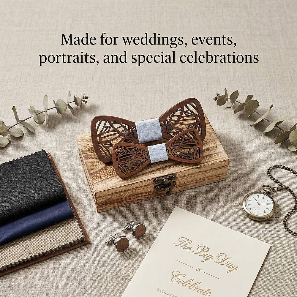 M448 M448  Leaf Cutout Bow Tie Set, Walnut — view 3