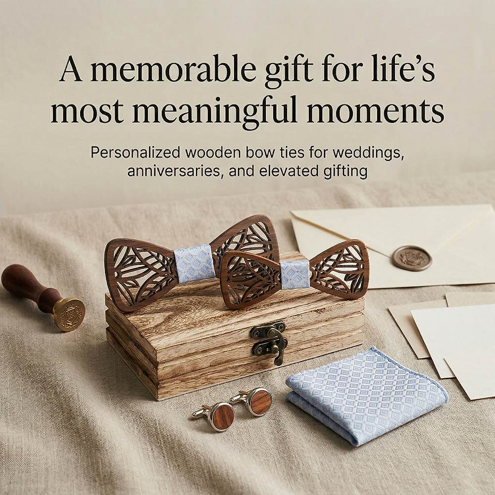 M448 M448  Leaf Cutout Bow Tie Set, Walnut — view 5