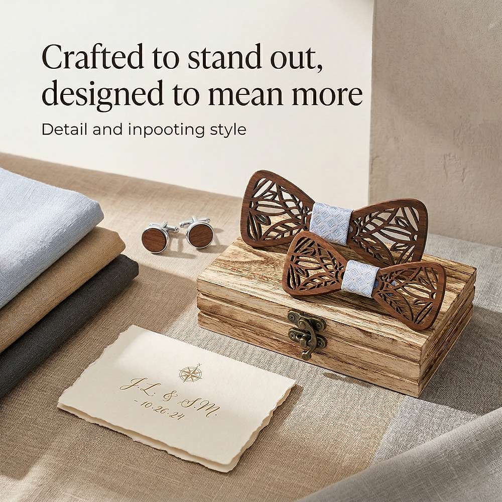 M448 M448  Leaf Cutout Bow Tie Set, Walnut — view 7