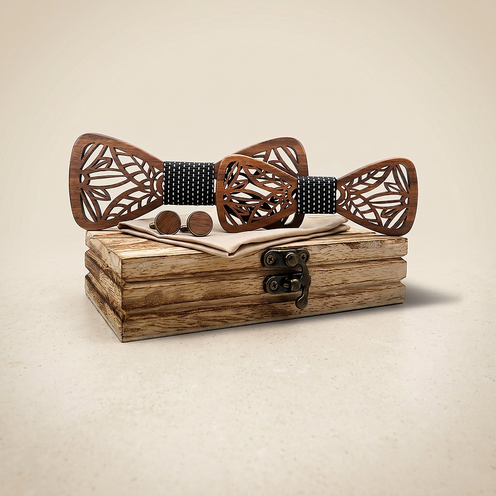 M448 M448  Leaf Cutout Bow Tie Set, Walnut — colour C3