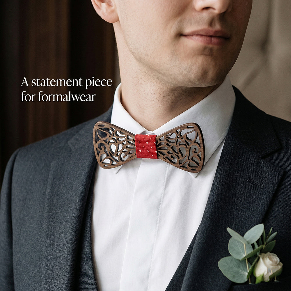 M449  Paisley Scroll Cutout Bow Tie Set, Walnut