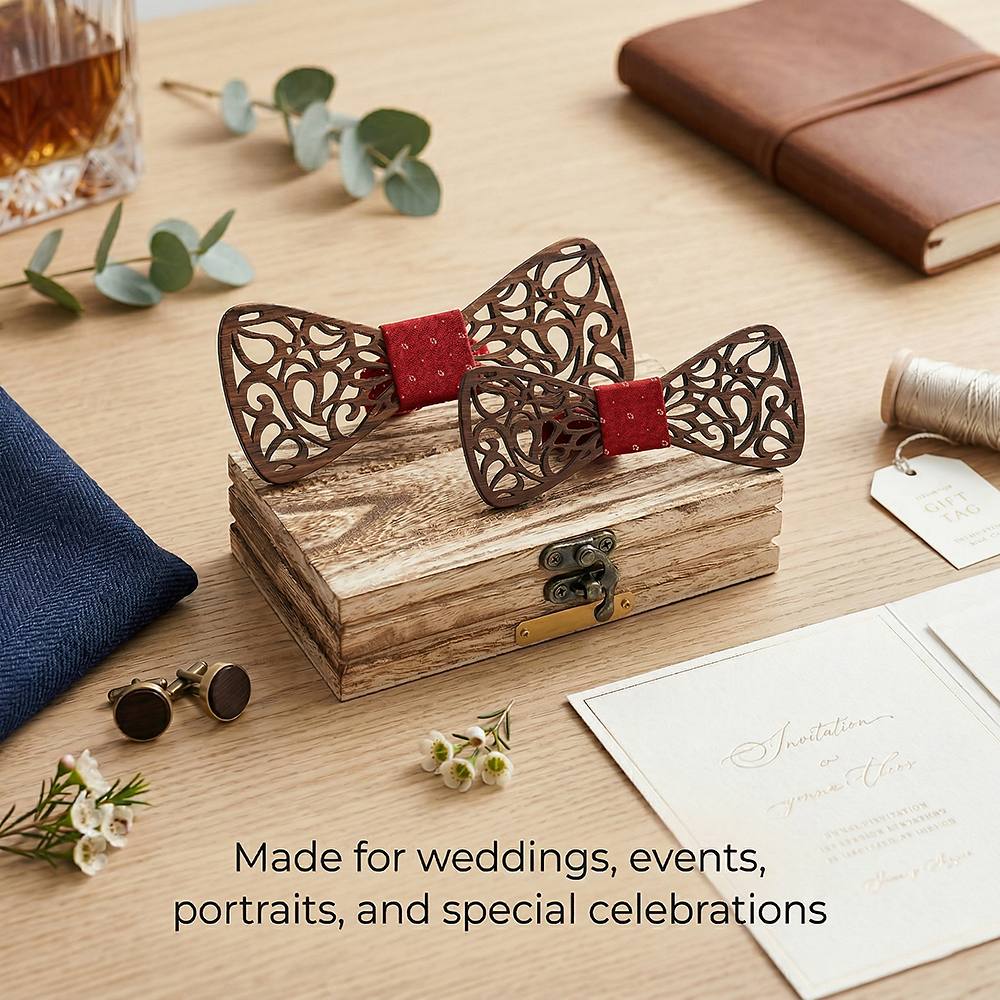 M449 M449  Paisley Scroll Cutout Bow Tie Set, Walnut — view 3