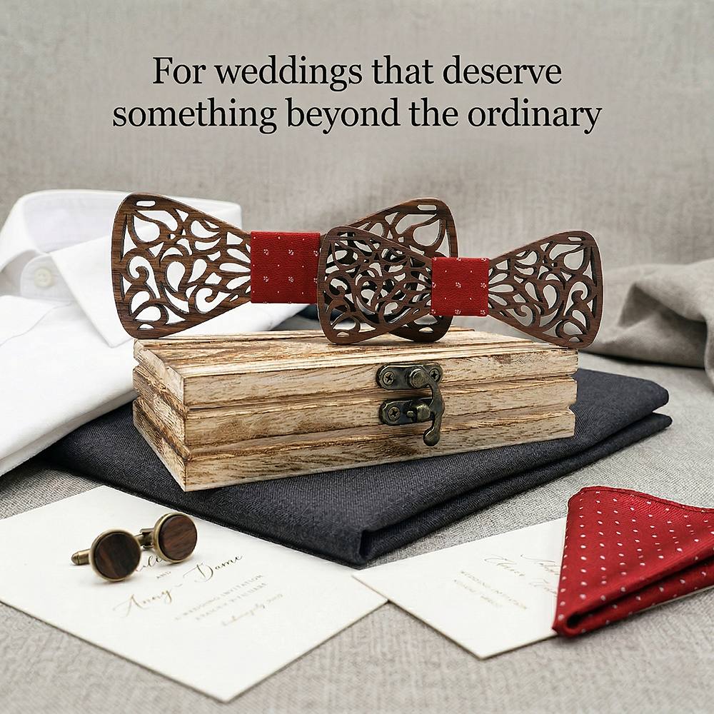 M449 M449  Paisley Scroll Cutout Bow Tie Set, Walnut — view 8