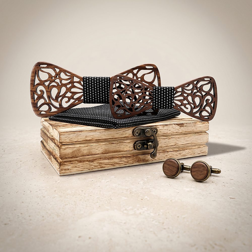 M449 M449  Paisley Scroll Cutout Bow Tie Set, Walnut — colour C2