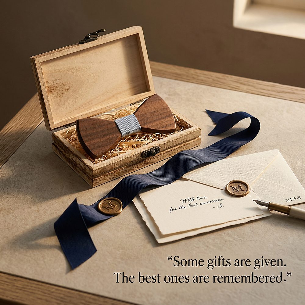 M455 M455  Solid Bow Tie with Gift Box, Zebrawood — view 8