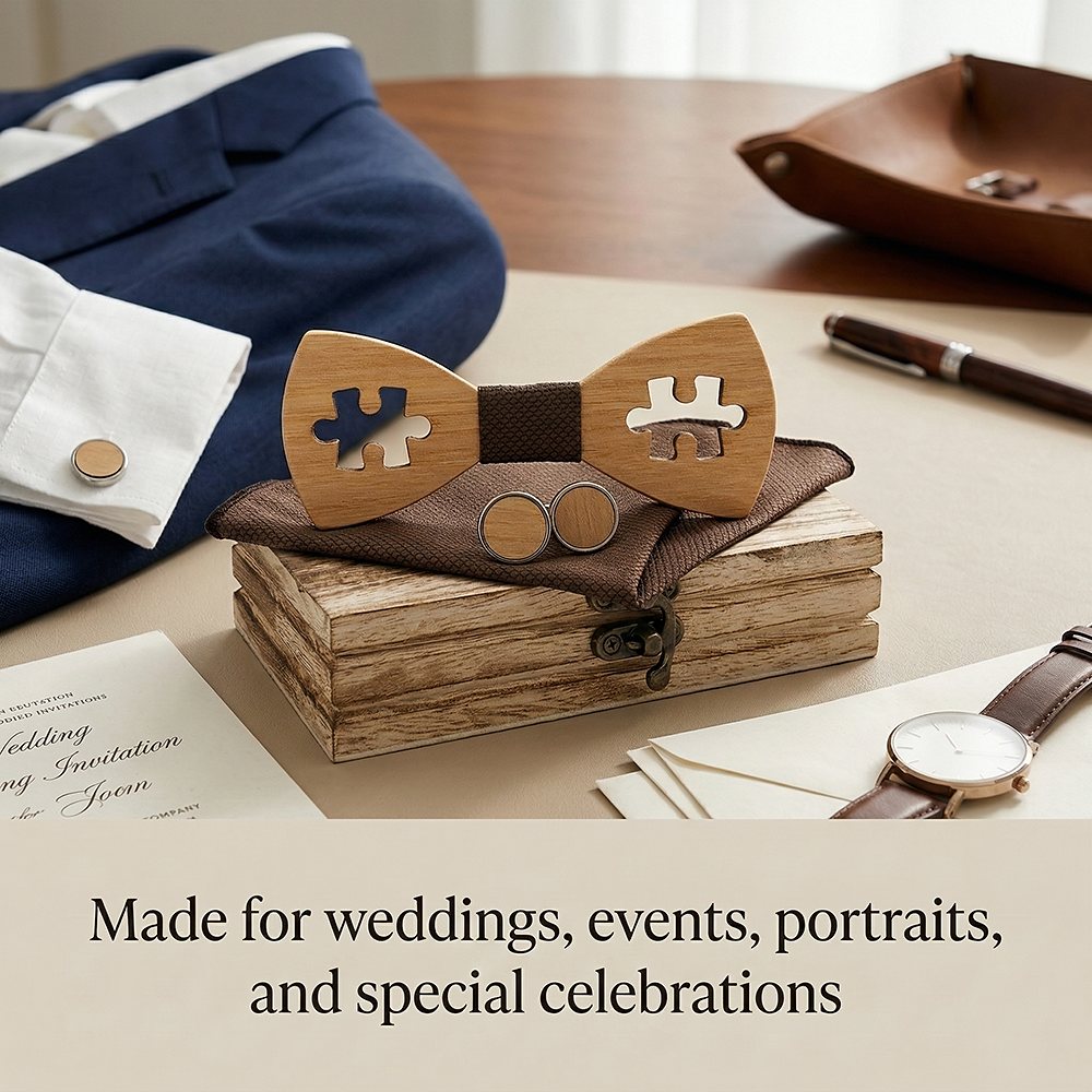 M457 M457  Puzzle Piece Cutout Bow Tie Set, Walnut — view 3