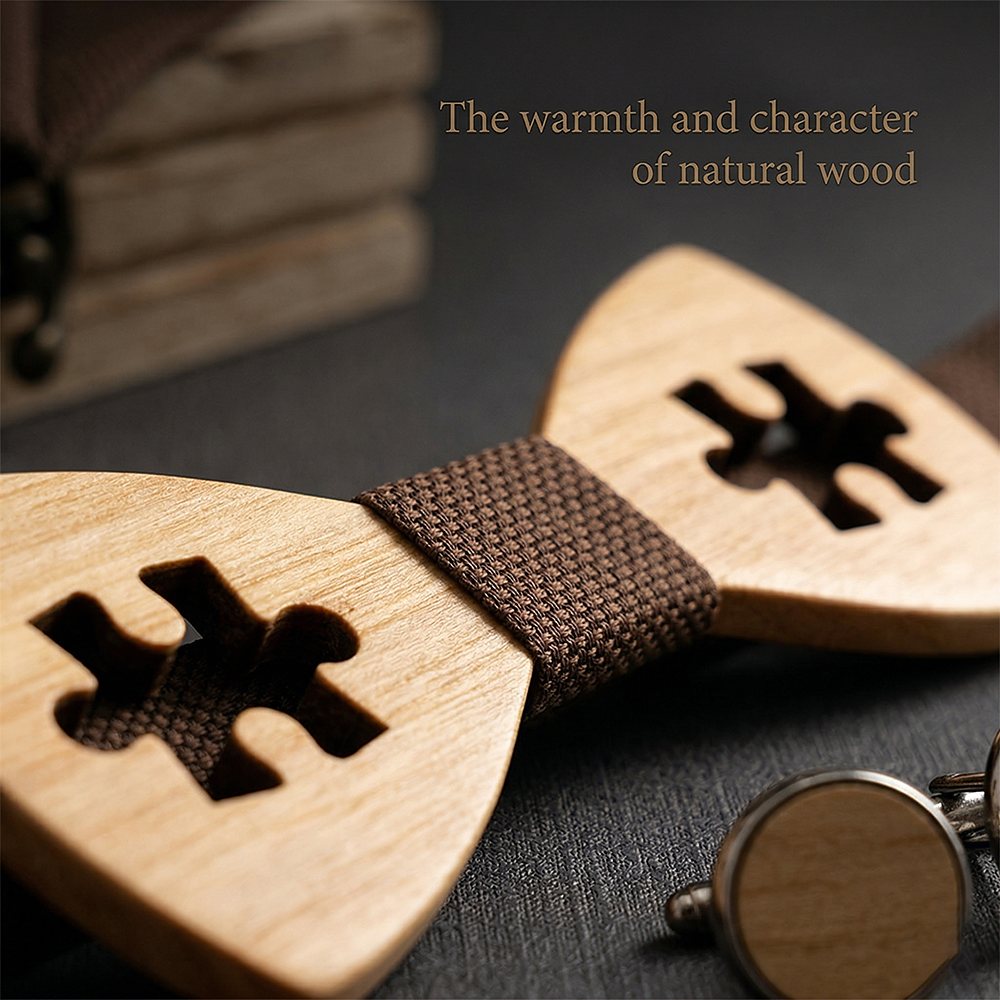 M457 M457  Puzzle Piece Cutout Bow Tie Set, Walnut — view 4