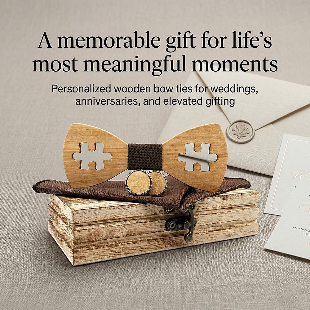 M457 M457  Puzzle Piece Cutout Bow Tie Set, Walnut — view 5