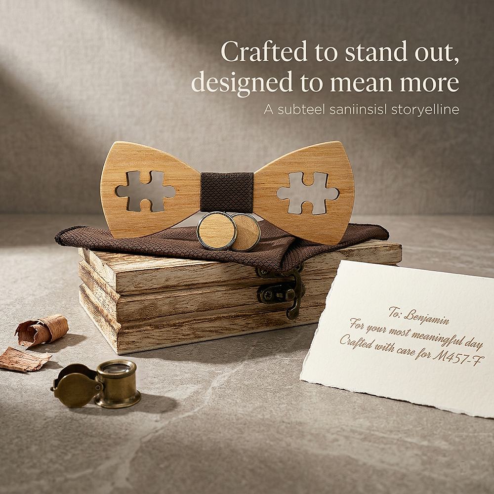 M457 M457  Puzzle Piece Cutout Bow Tie Set, Walnut — view 6